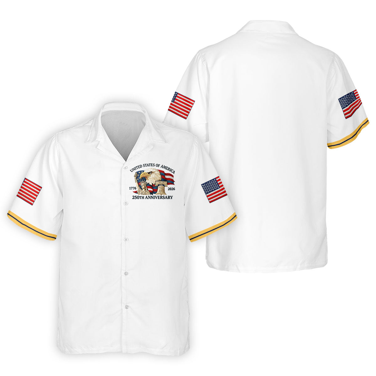 Bald Eagle American Flag 250 Years White Golf Shirt, Patriotic 4th Of July Golf Shirts For Men