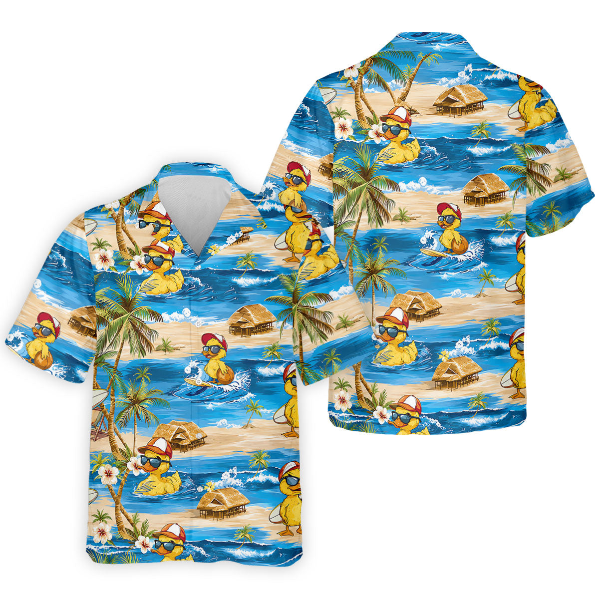 Cool Duck Hawaiian Golf Shirt, Surfing Duck Beach Men's Golf Polo, Polo Shirts For Men