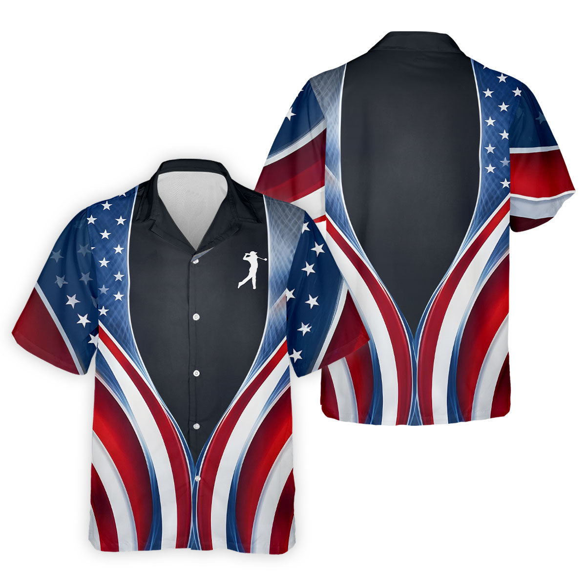 Red White Blue Wavy Stripes Patriotic Golf Shirt, 250 Years 4th Of July Golf Shirts For Men