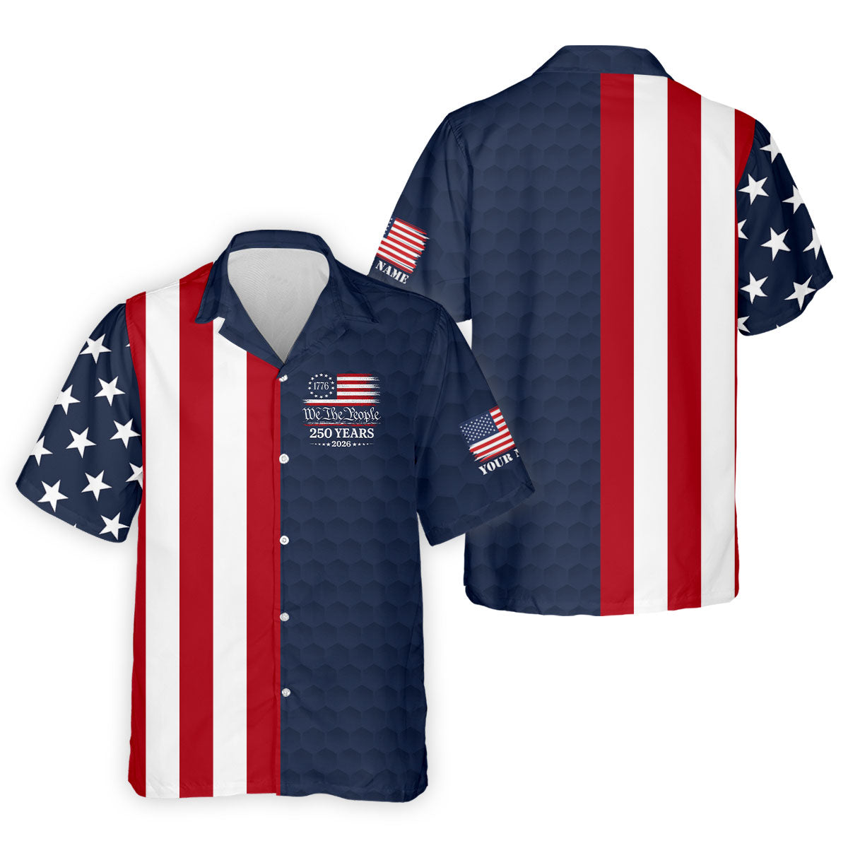 We The People Golf Ball Pattern 250 Years Patriotic 4th Of July US Flag Golf Shirts For Men