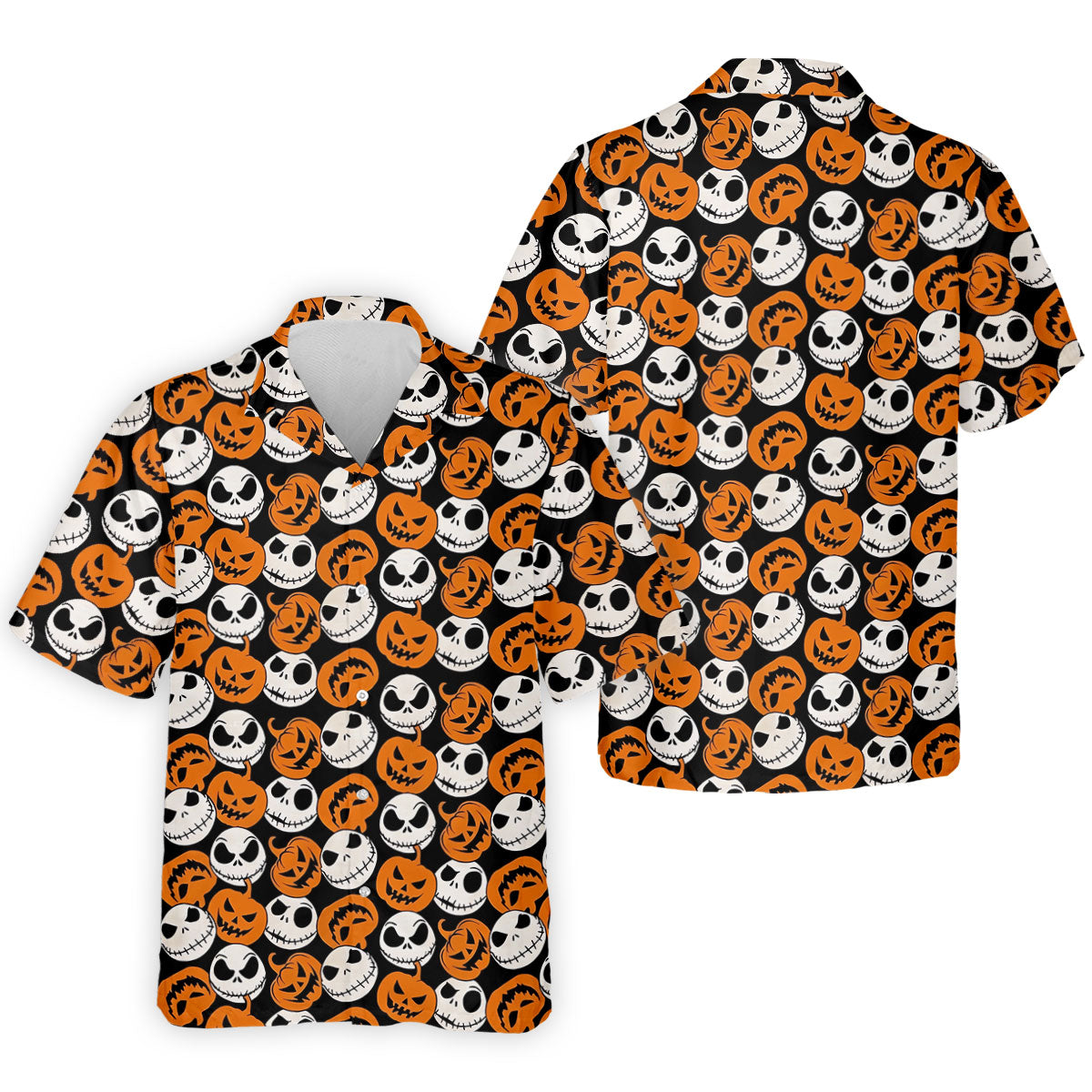 Halloween Skull Pumpkin Pattern Golf Polo Shirt, Men's Golf Shirt, Hawaiian Golf Shirt