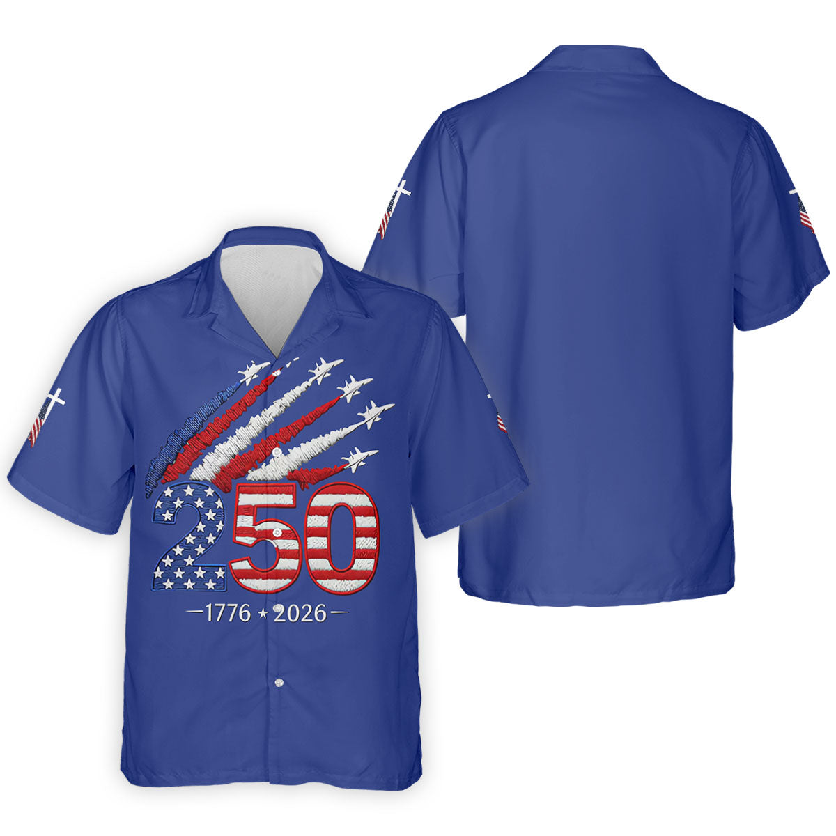 Flying Fighter Jets Faith Cross Patriotic 4th Of July Blue Golf Shirt, 250 Years Golf Shirts For Men