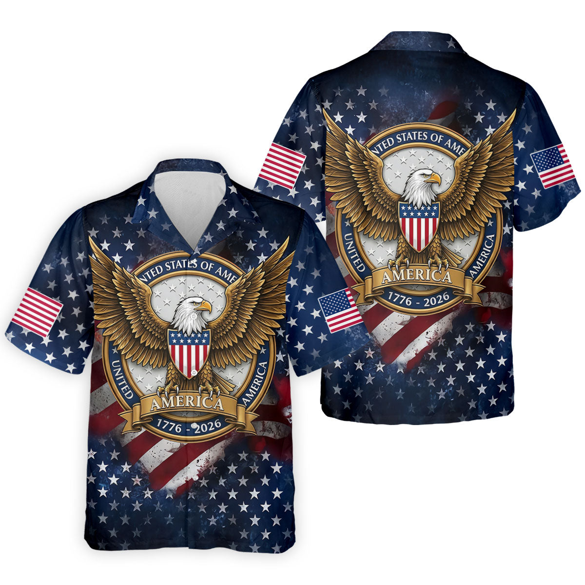250th Anniversary USA Bald Eagle Distressed Golf Shirt, Patriotic 4th Of July Golf Shirts For Men