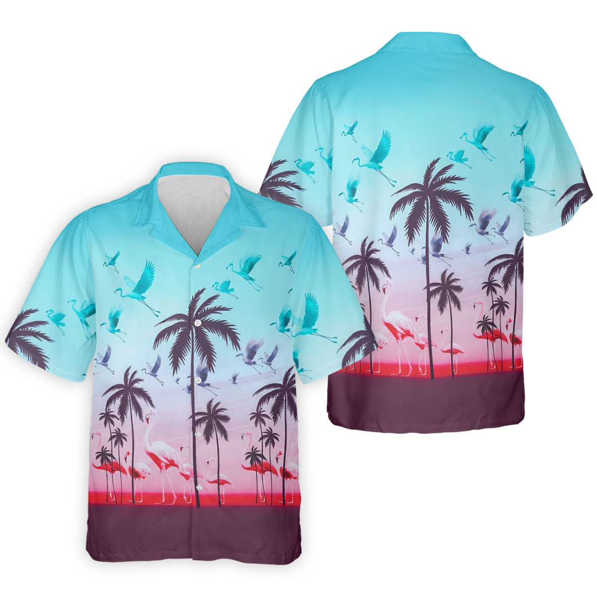 Tropical Flamingo Sunset Hawaiian Golf Shirt, Printed Golf Shirts, Golf Polo Shirts For Men