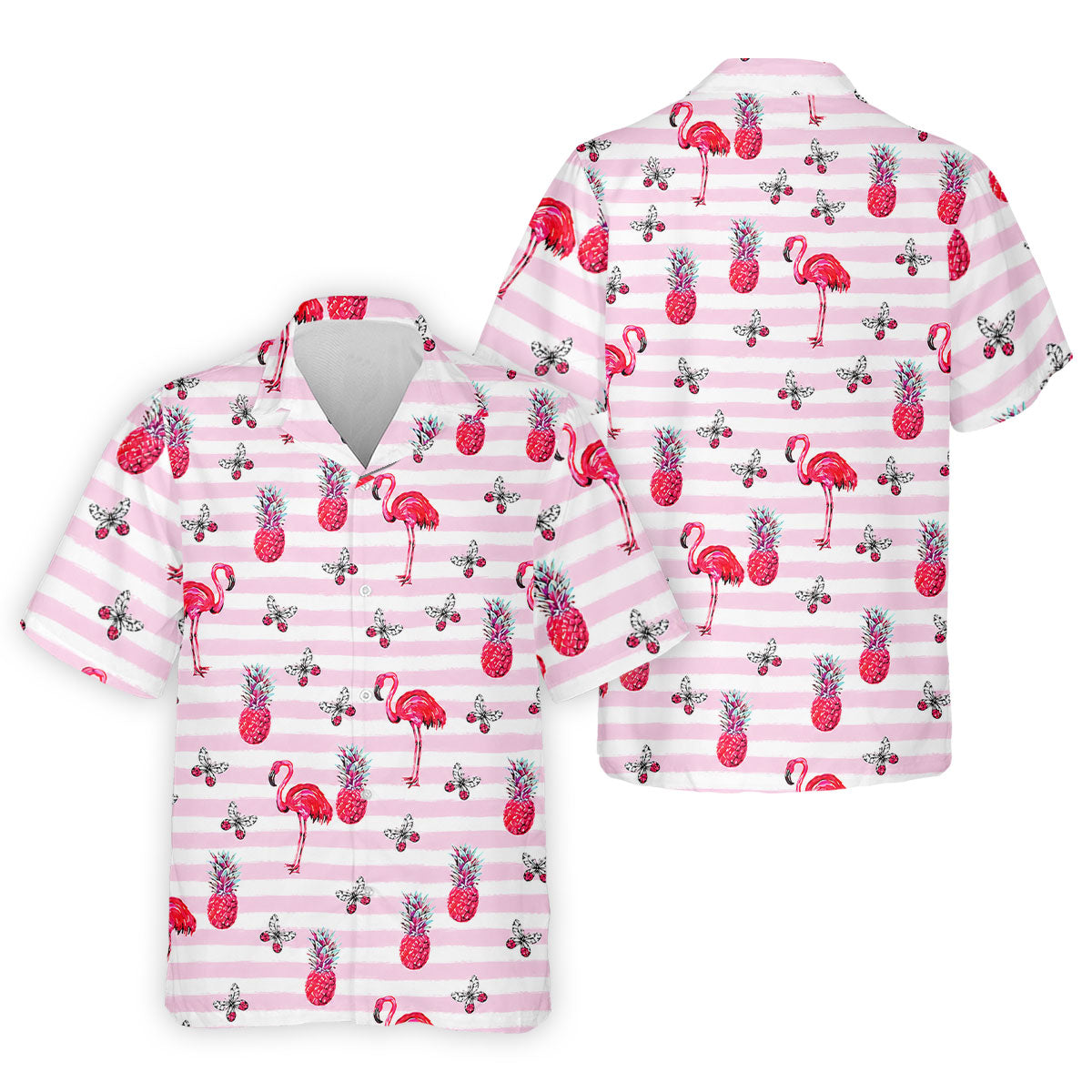 Pink Flamingo Pineapple Hawaiian Golf Polo Shirt, Polo Shirts For Men, Printed Golf Shirts