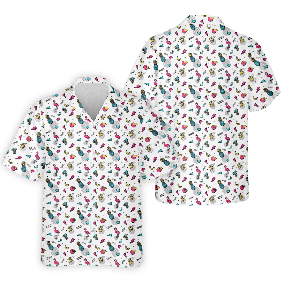 White Retro Summer Flamingo Pattern Golf Polo Shirt, Men's Golf Shirt, Golf Polo Shirts For Men