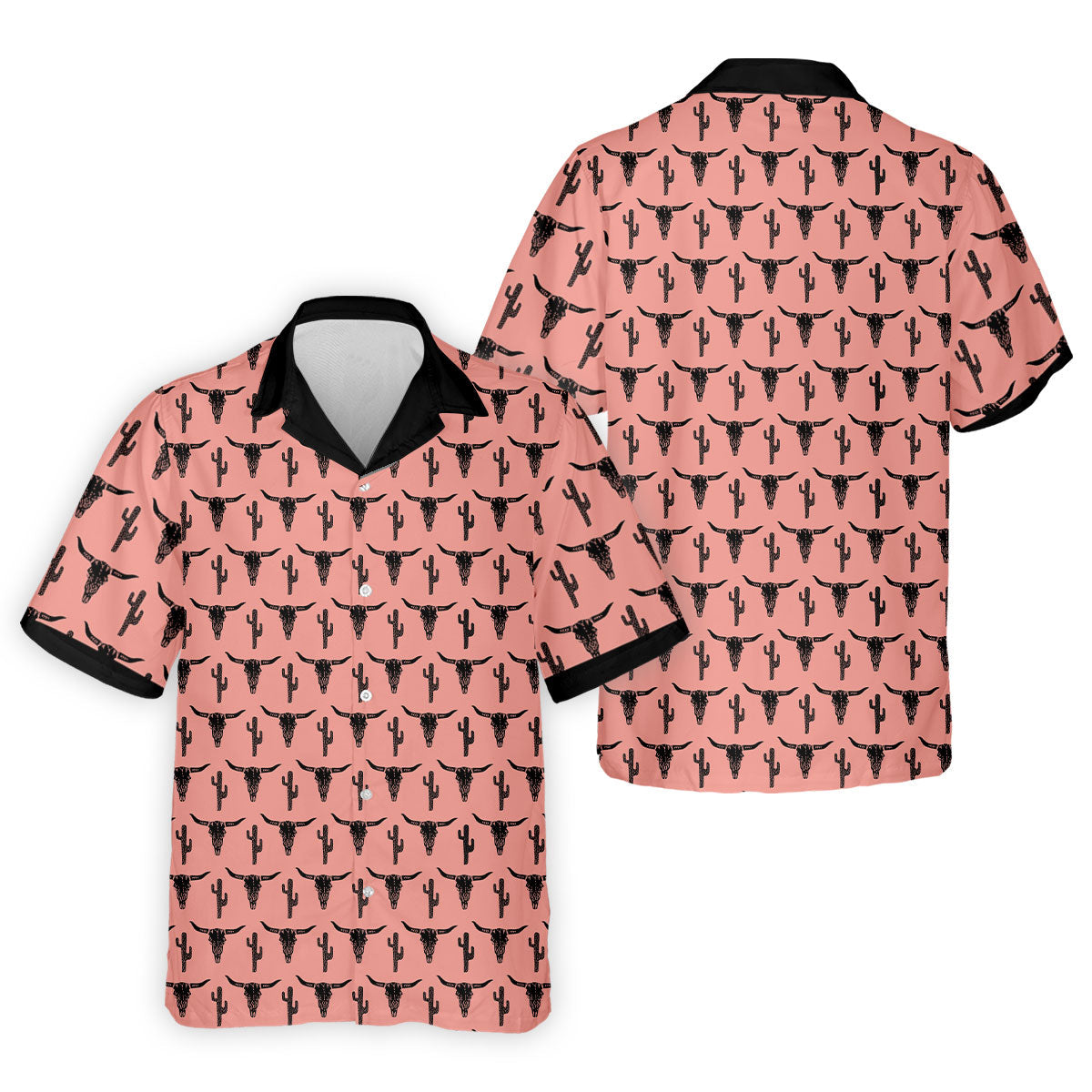 Longhorn Cow Skull Western Theme Peach Pink Golf Tops For Men, Polo Shirts For Men, Golf Shirts For Men