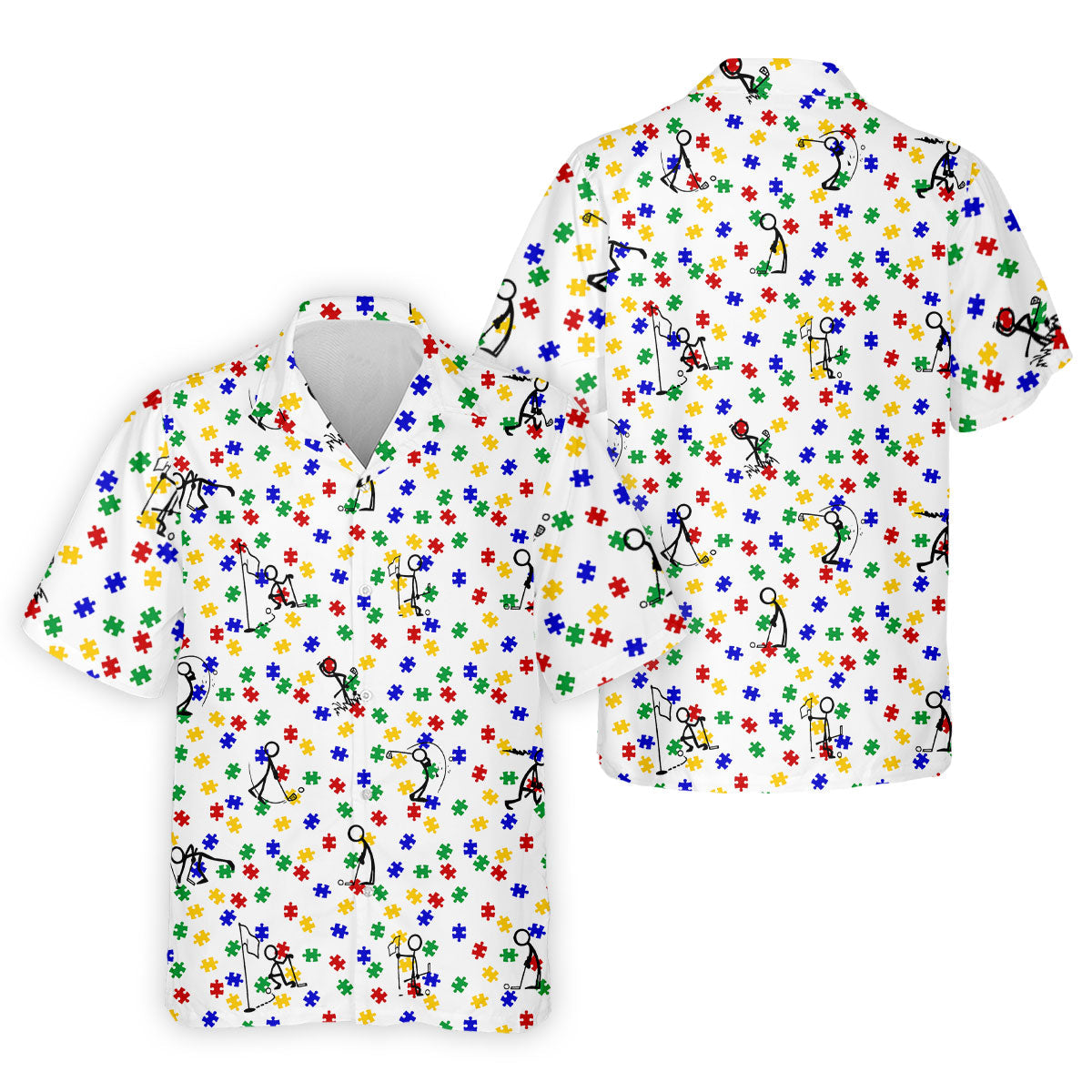 Funny Stick Figure Autism Puzzle Polo Shirts For Men, Autism Awareness Golf Shirt, Golfing Apparel