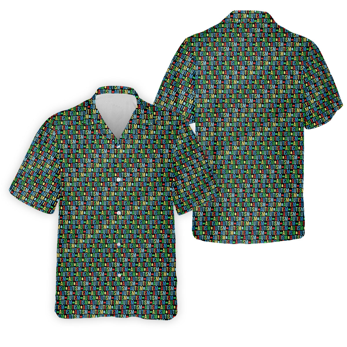 Autism Awareness Colorful Letters Seamless Pattern Golf Tops For Men, Polo Shirts For Men