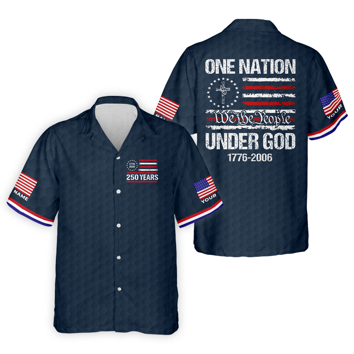 One Nation Under God We The People Navy Golf Shirt, 250 Years 4th Of July Golf Shirts For Men
