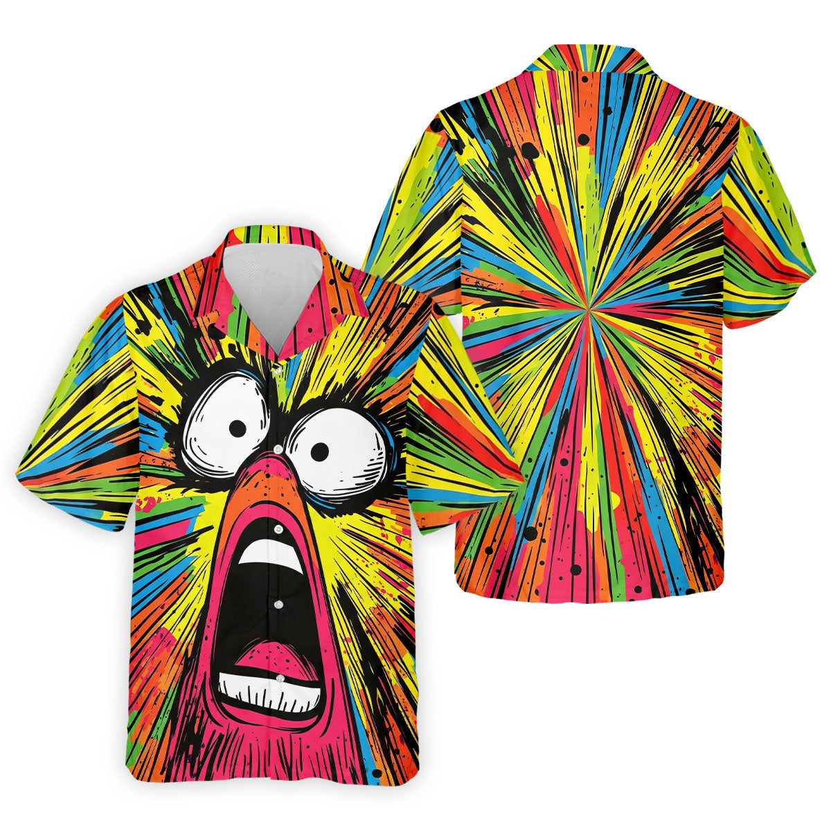 Screaming Face Colorful Retro Hawaiian Golf Shirt, Men's Funny Golf Shirts