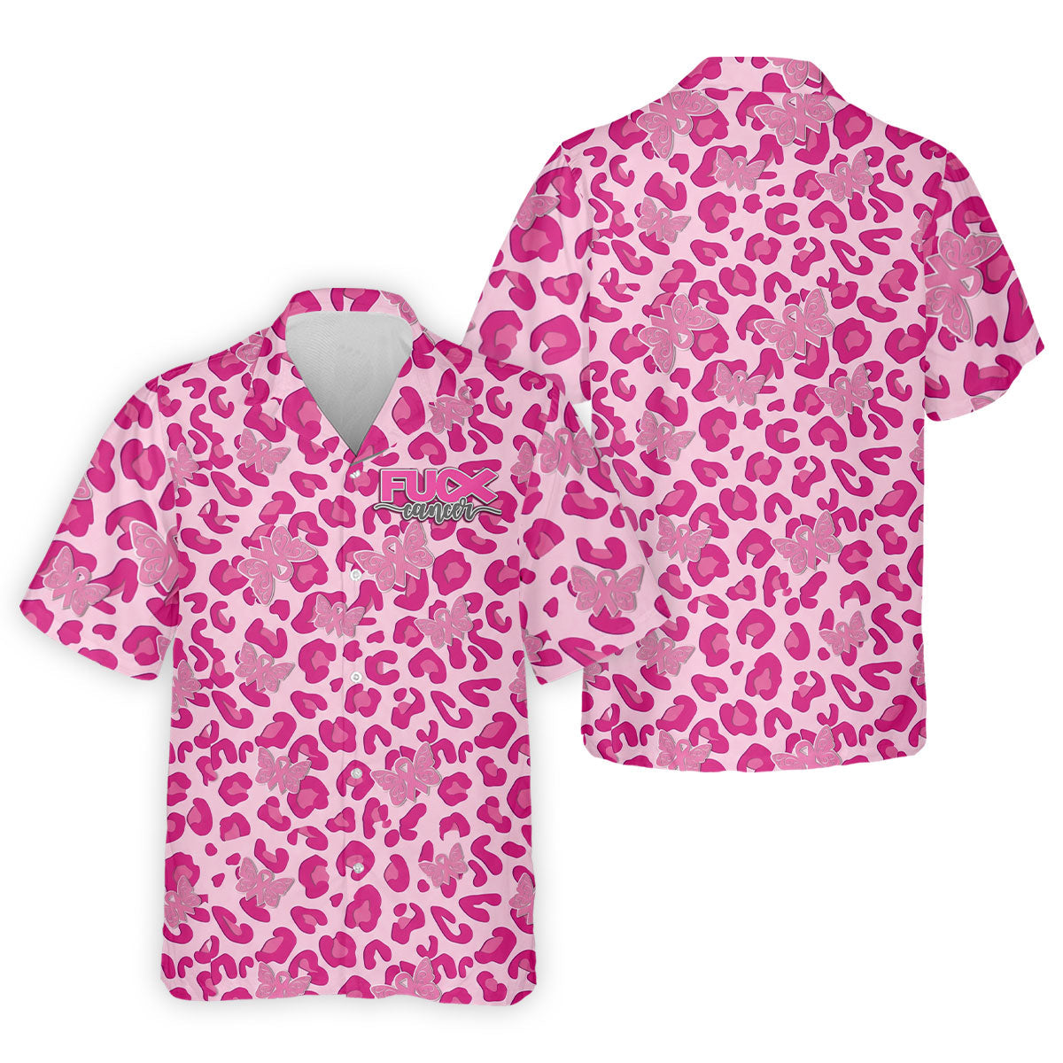 F*ck Cancer Leopard Butterfly Breast Cancer Polo Shirt, Men's Golf Shirt, Mens Golf Polo