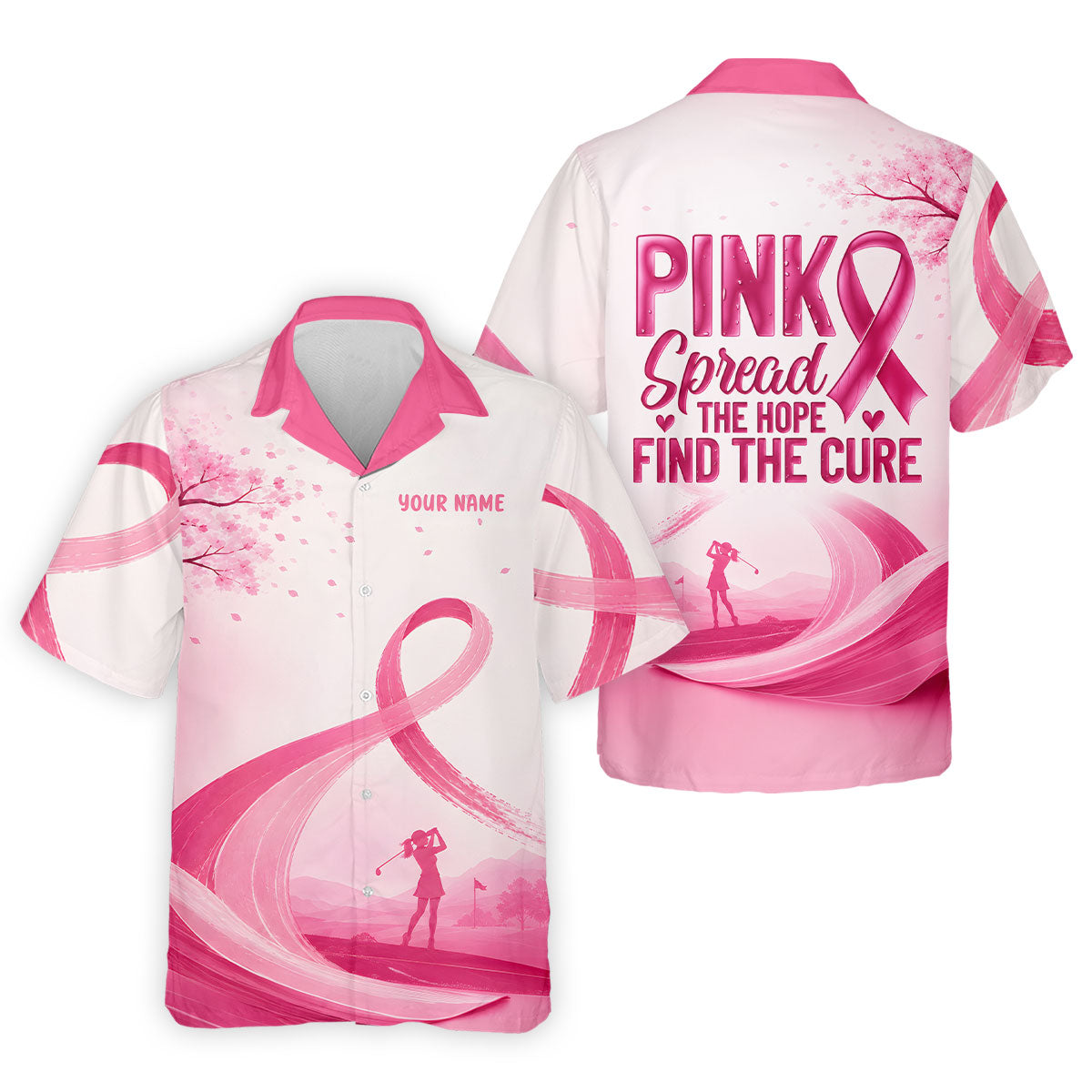 Custom Pink Spread Hope Find Cure Breast Cancer Golf Polo Shirt, Mens Golf Polo, Mens Polo Shirts