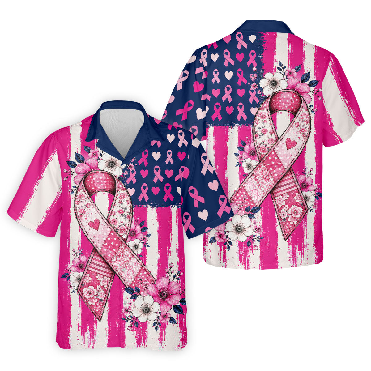 American Flag Pink Breast Cancer Awareness Golf Polo Shirt, Mens Golf Polo, Golf Shirts For Men