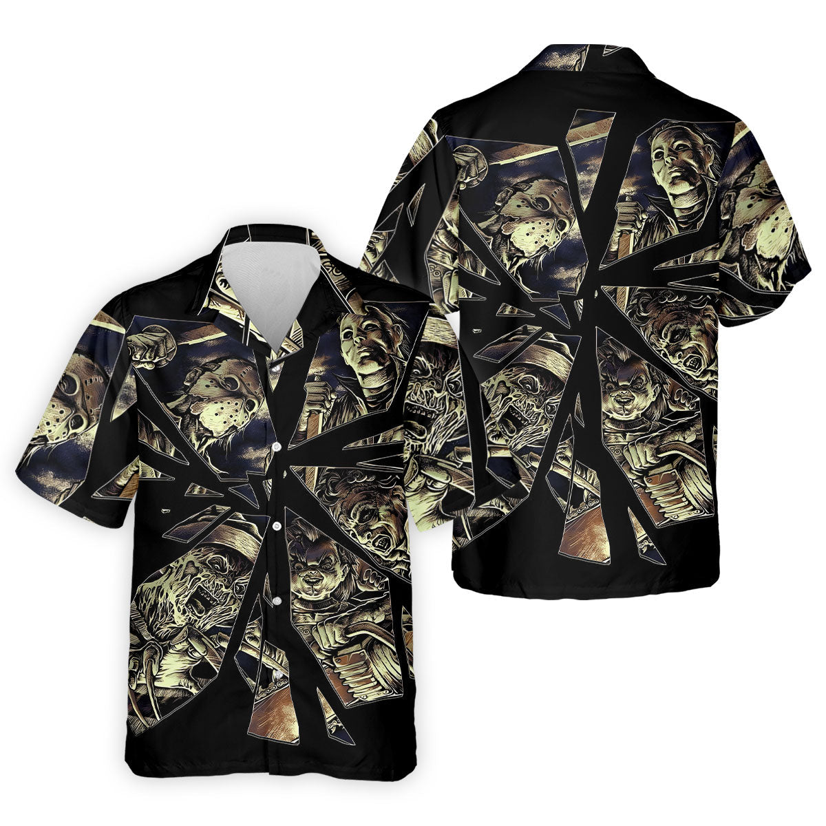 Broken Glass Horror Character Collage Golf Polo Shirt, Mens Golf Shirts, Hawaiian Golf Shirt