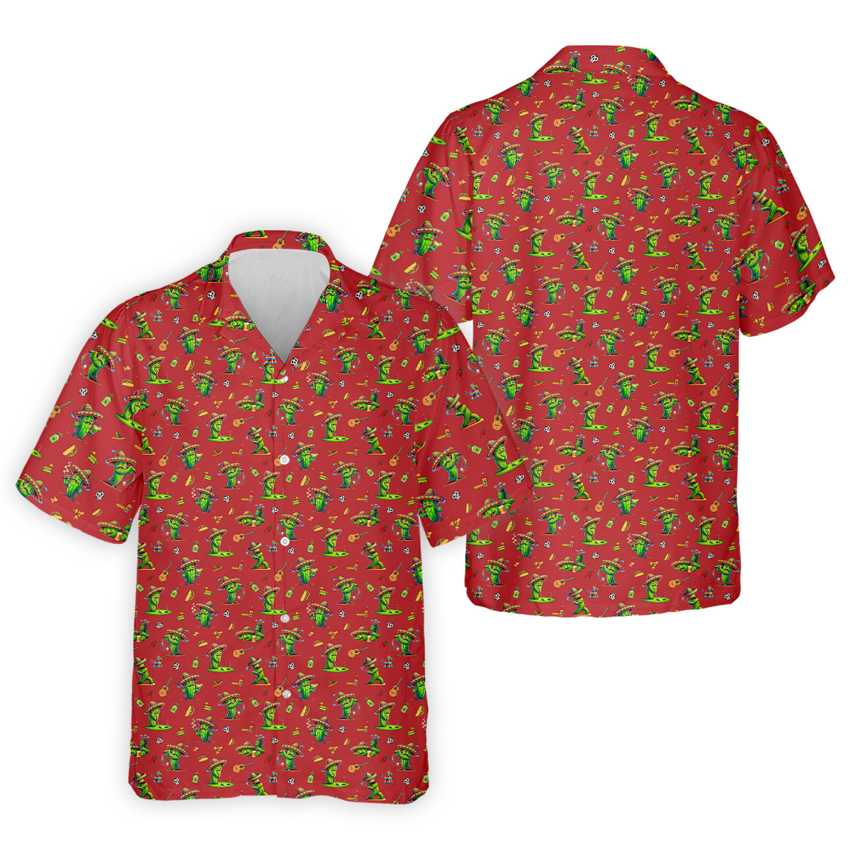 Cartoon Mustach Funny Cactus Cinco De Mayo Celebration Fiesta Themed Red Golf Shirts For Men