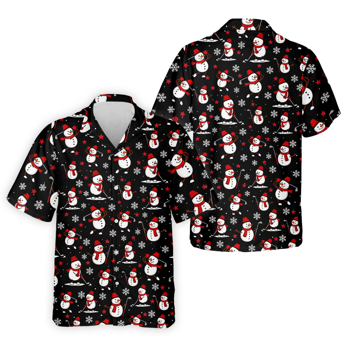 Cute Snowman Golf Pose Black Golf Shirt, Christmas Golf Shirt, Golf Shirts For Men, Golf Gift For Men