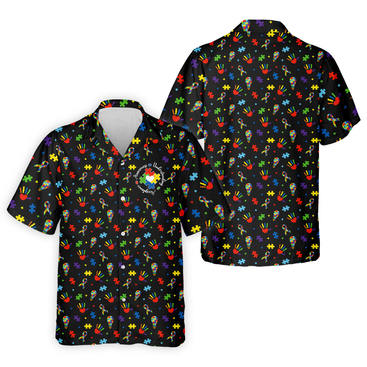 Awareness Understanding Acceptance Autism Ribbon Black Golf Shirt, Autism Awareness Colors Golf Shirts For Men