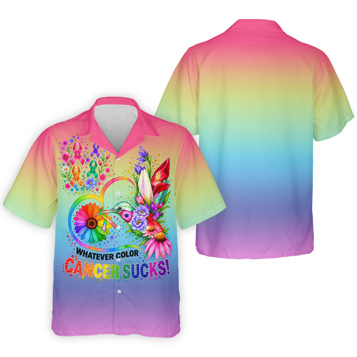 Whatever Color Cancer Sucks Hummingbird Polo Shirt, Mens Golf Polo, Men's Golf Shirt