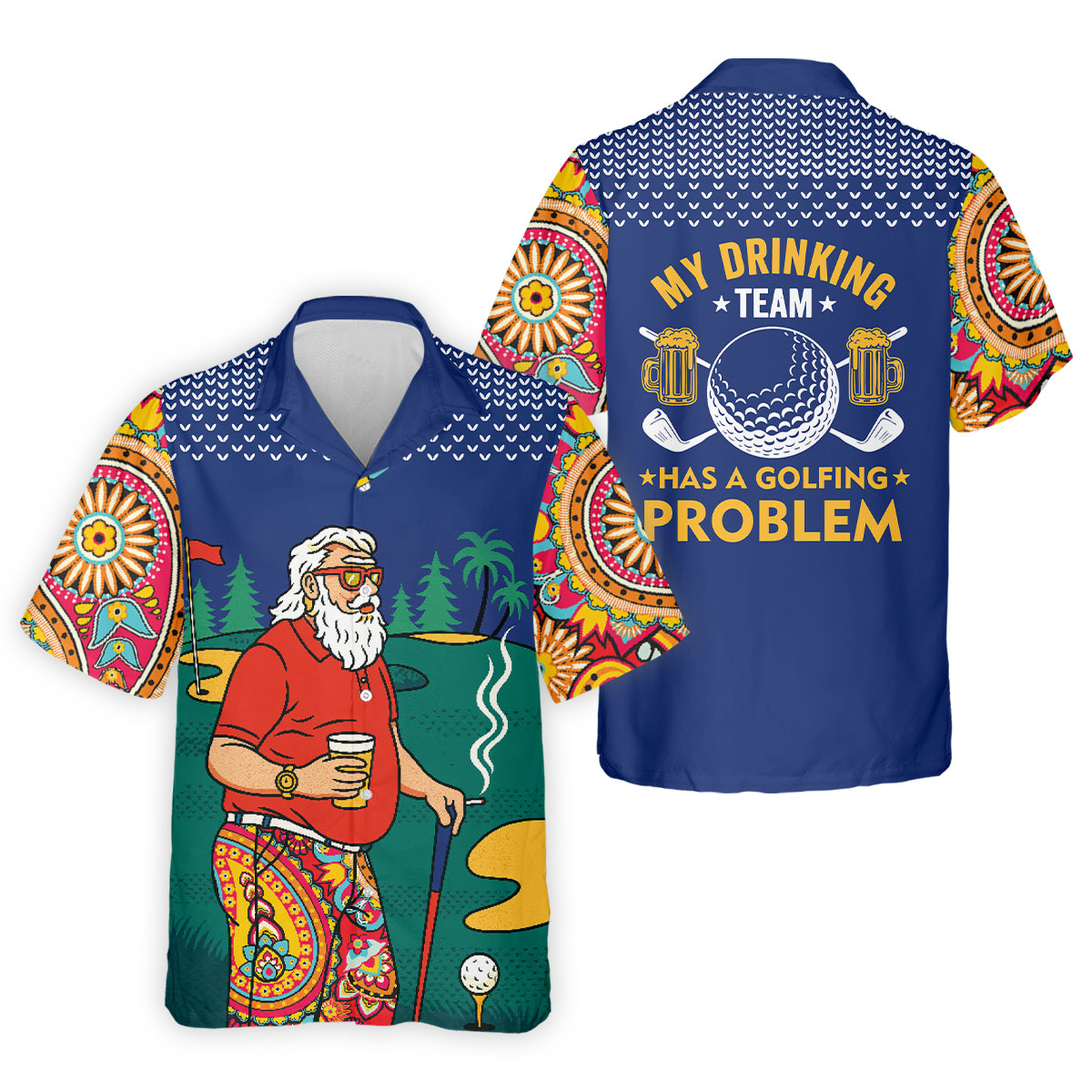 Funny Bearded Golfer Drinking Beer And Smoking Golf Polo, Golf Polo Shirts For Men, Printed Golf Shirts