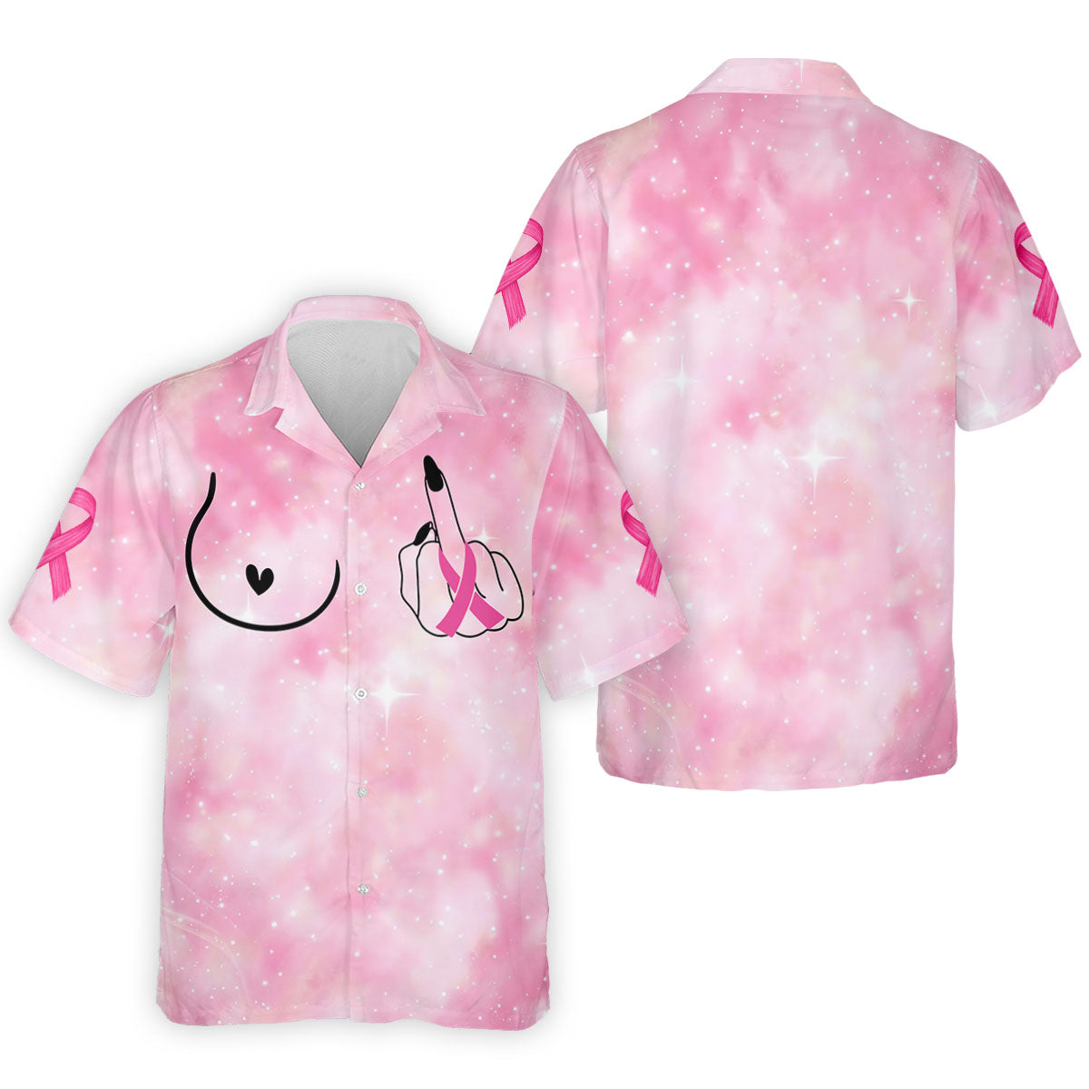 Pink Ribbon Middle Finger Breast Cancer Polo Shirt, Mens Golf Polo, Printed Golf Shirts