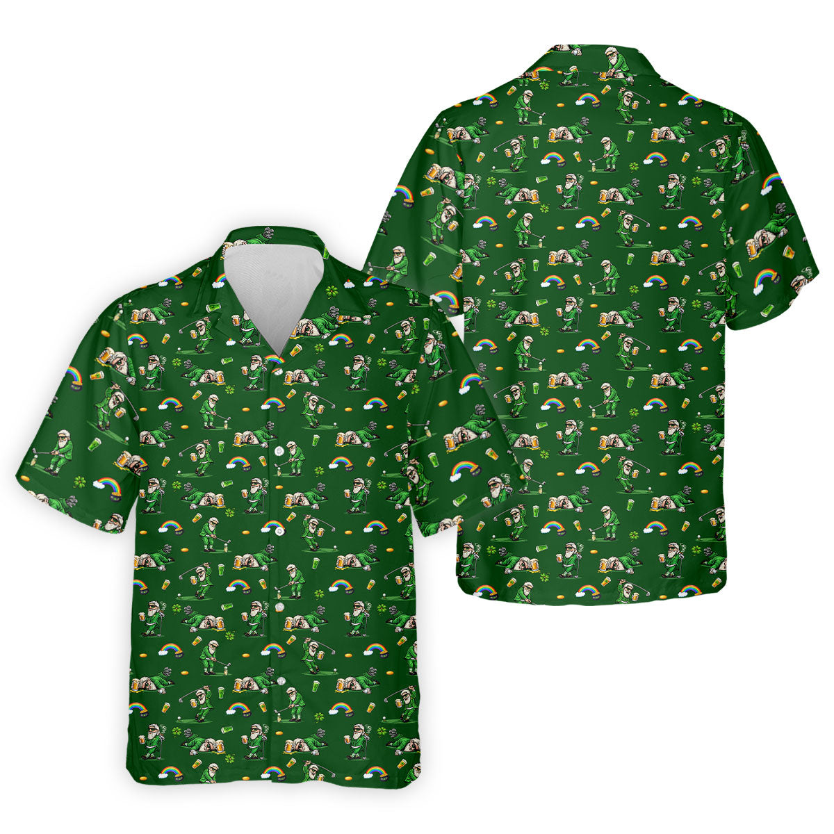 St Patrick's Day Leprechaun Character Golf And Beer Green Golf Shirt, Fun Golf Shirts For Men, Polo For Men