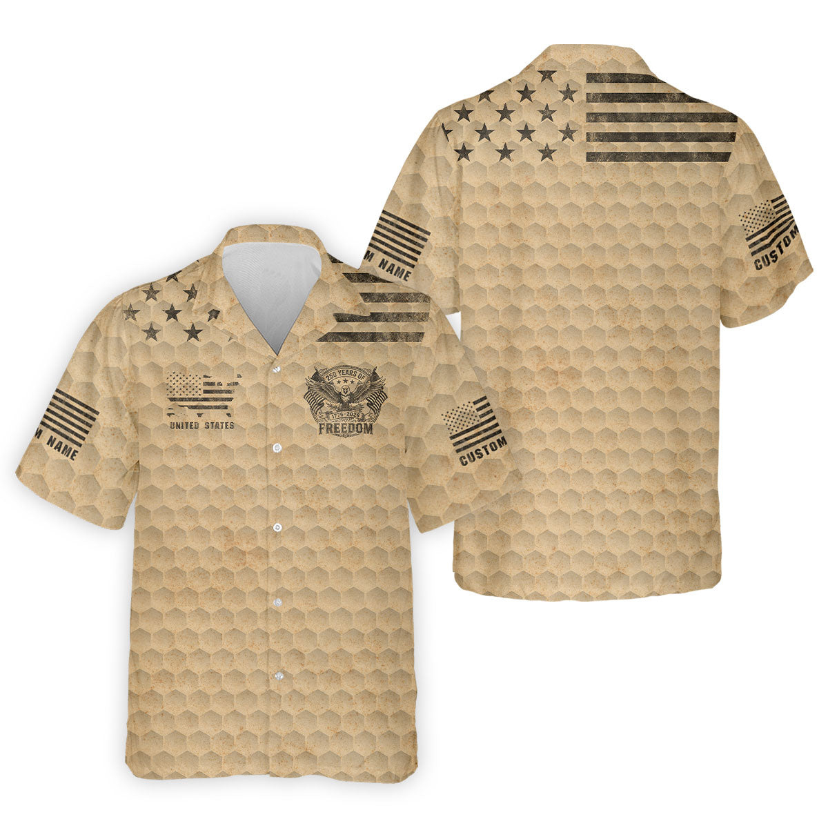 250 Years Of Freedom Distressed Golf Ball Pattern Patriotic Golf Shirt, 4th Of July Golf Shirts For Men