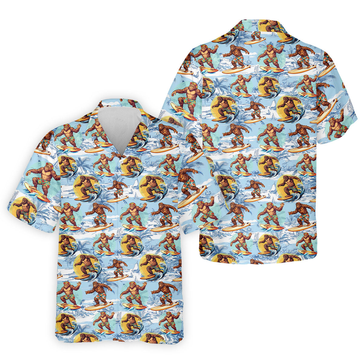 Surfing Bigfoot Hawaiian Golf Shirt, Mens Golf Shirts, Golf Apparel For Men
