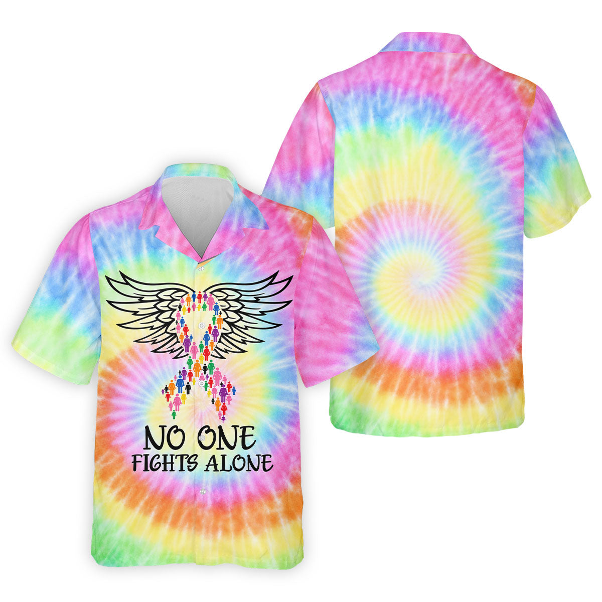 No One Fights Alone Cancer Ribbon Wings Polo Shirt, Golf Shirts For Men, Mens Golf Shirts