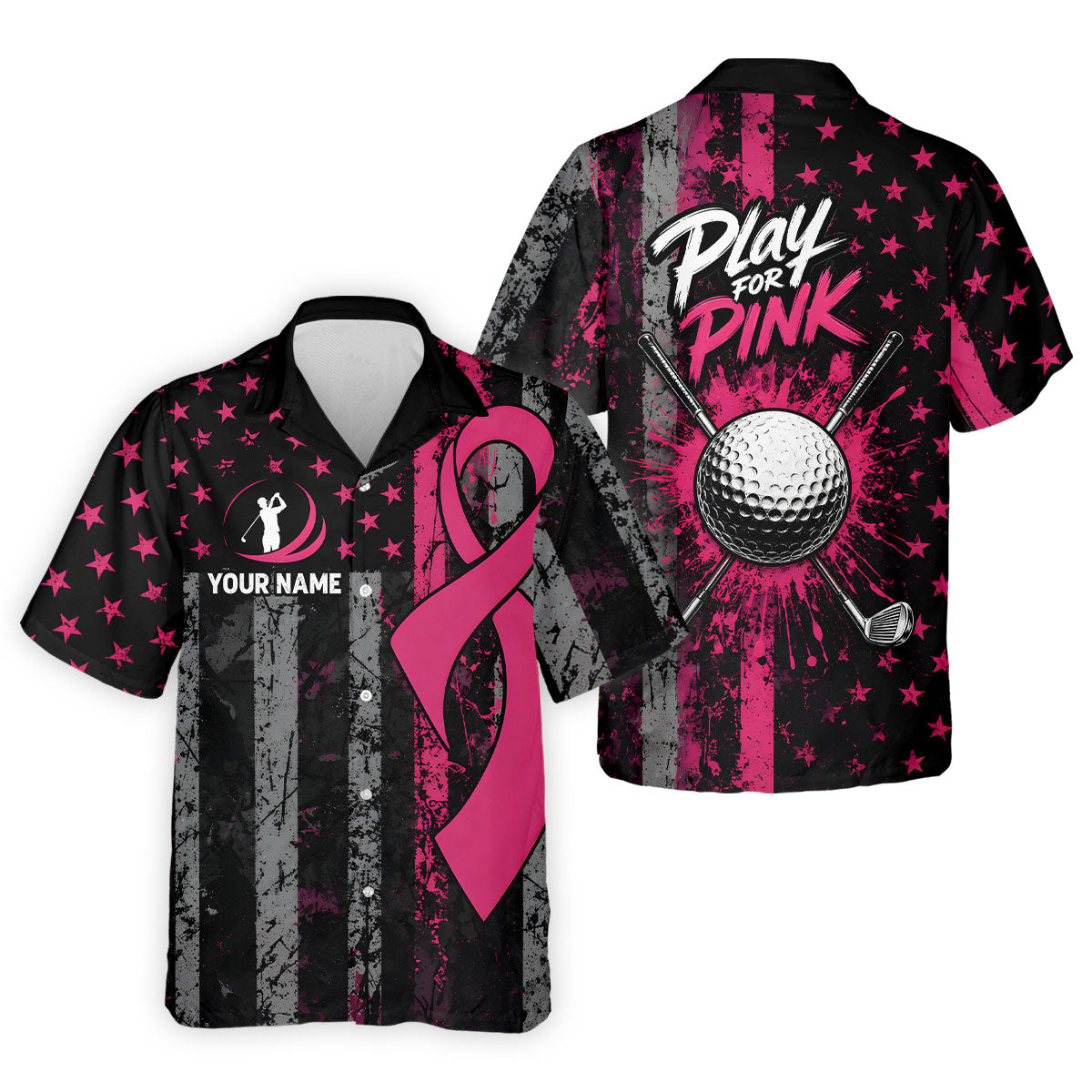 Custom Play For Pink Breast Cancer Golf Polo Shirt, Men's Golf Shirt, Printed Golf Shirts