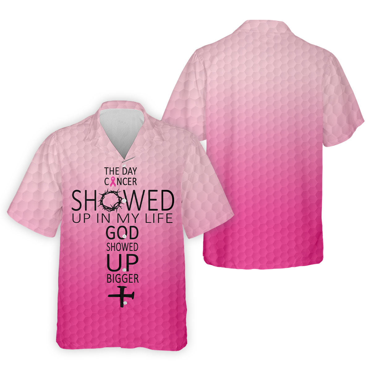 Cancer Showed Up God Showed Up Bigger Breast Cancer Polo Shirt, Mens Golf Shirts