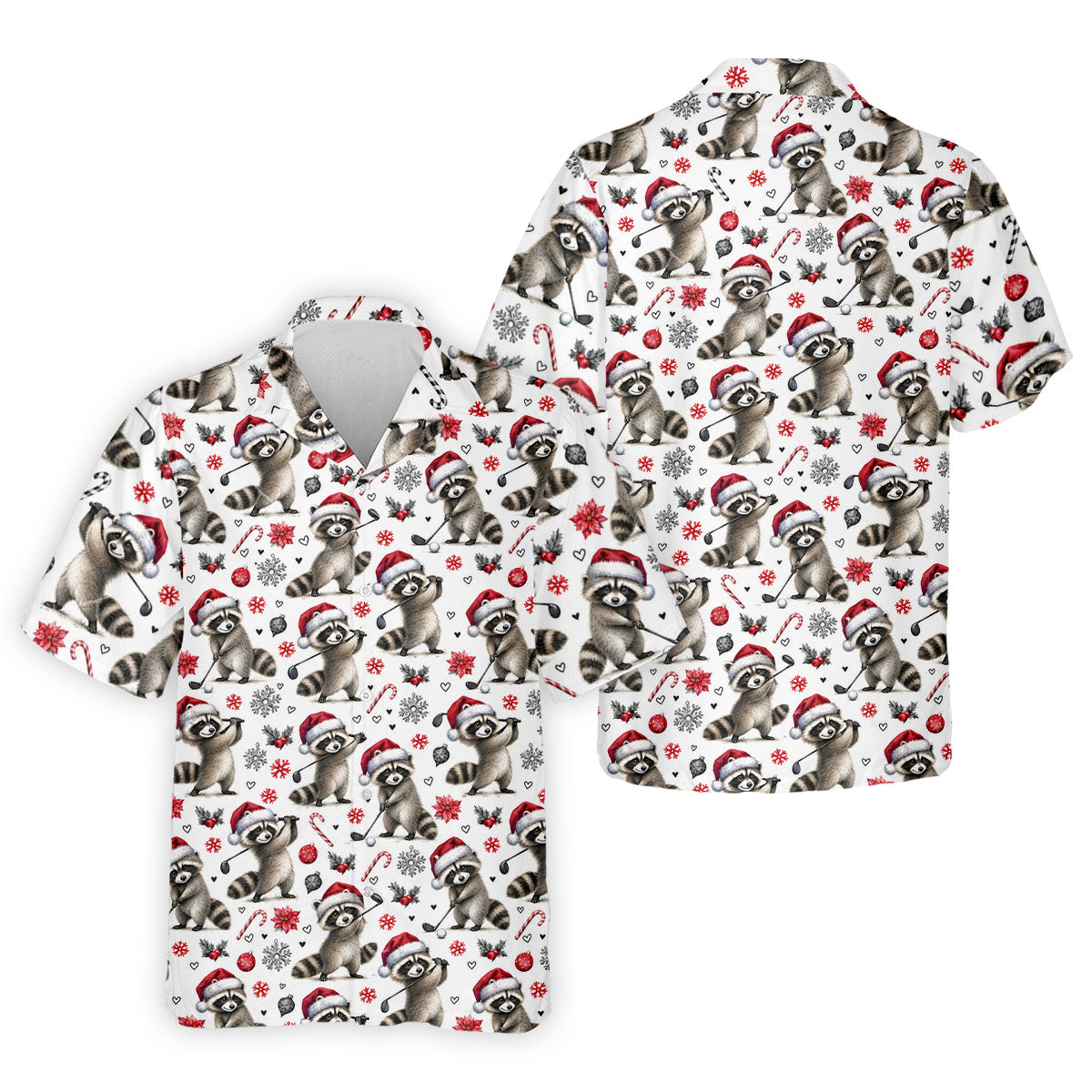 Christmas Raccoon Golfer Santa Hat Golf Polo Shirt, Mens Golf Shirts, Polo Shirts For Men