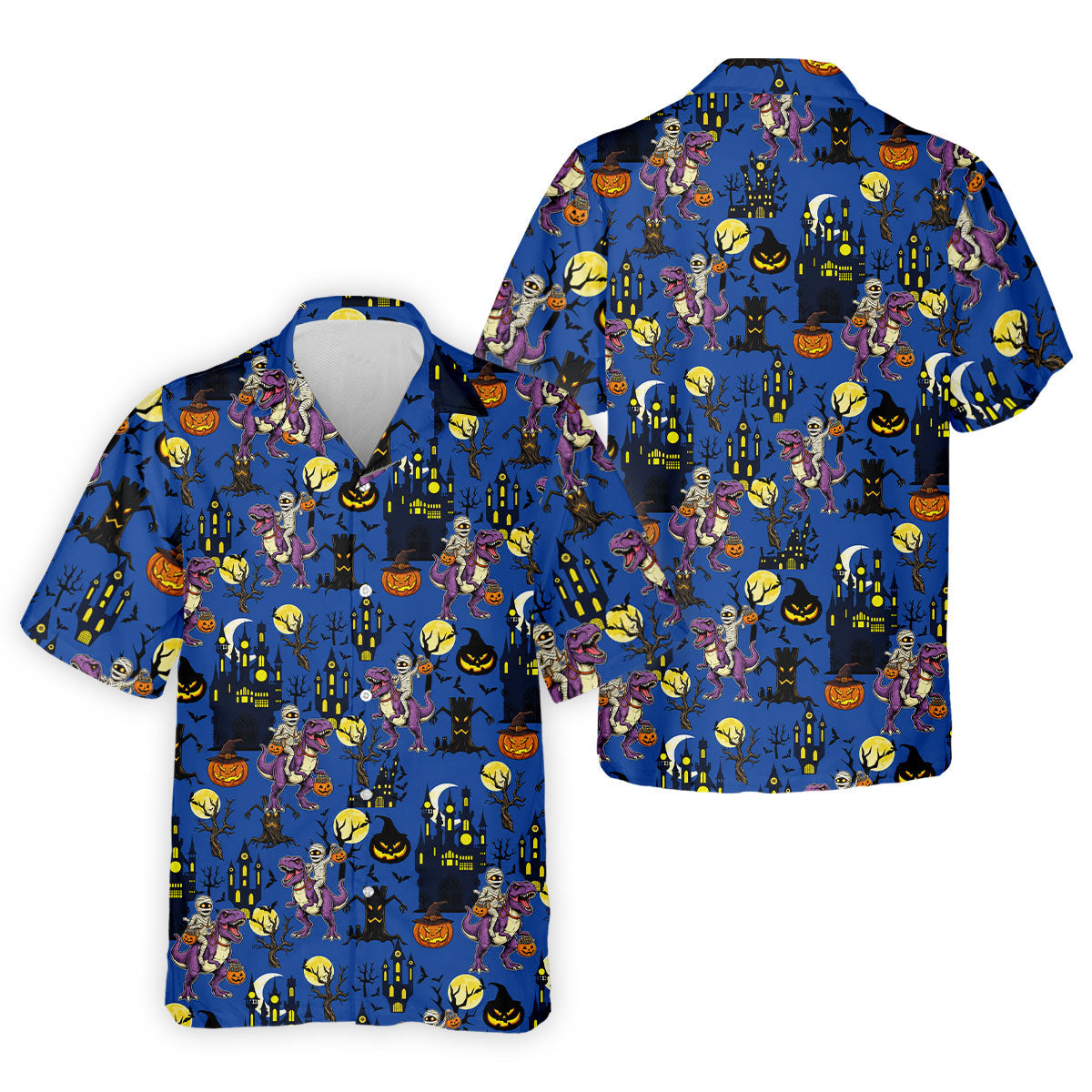Dinosaur Mummy Pumpkin Halloween Polo Shirt, Mens Golf Shirts, Golf Polo Shirts For Men