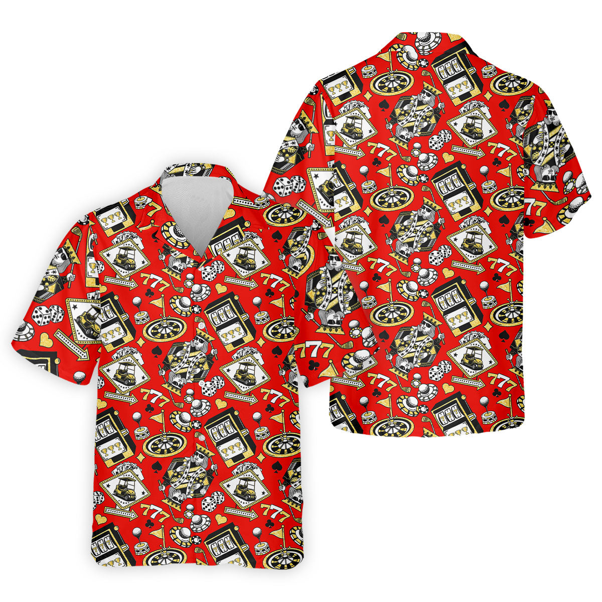 Casino Golf Pattern Red Hawaiian Golf Polo Shirt, Mens Golf Polo, Polo Shirts For Men