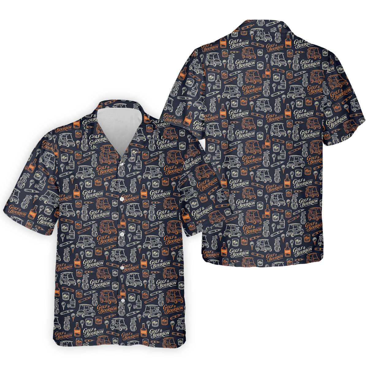 Funny Golf Bourbon Cigar Pattern Polo Shirt, Golf Polo Shirts For Men, Mens Golf Apparel