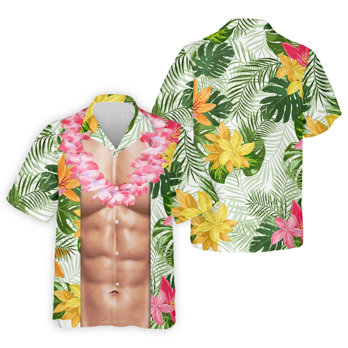 Light Skin Tropical Muscle Chest Hawaiian Golf Polo Shirt, Hawaiian Golf Shirt, Men's Golf Shirt