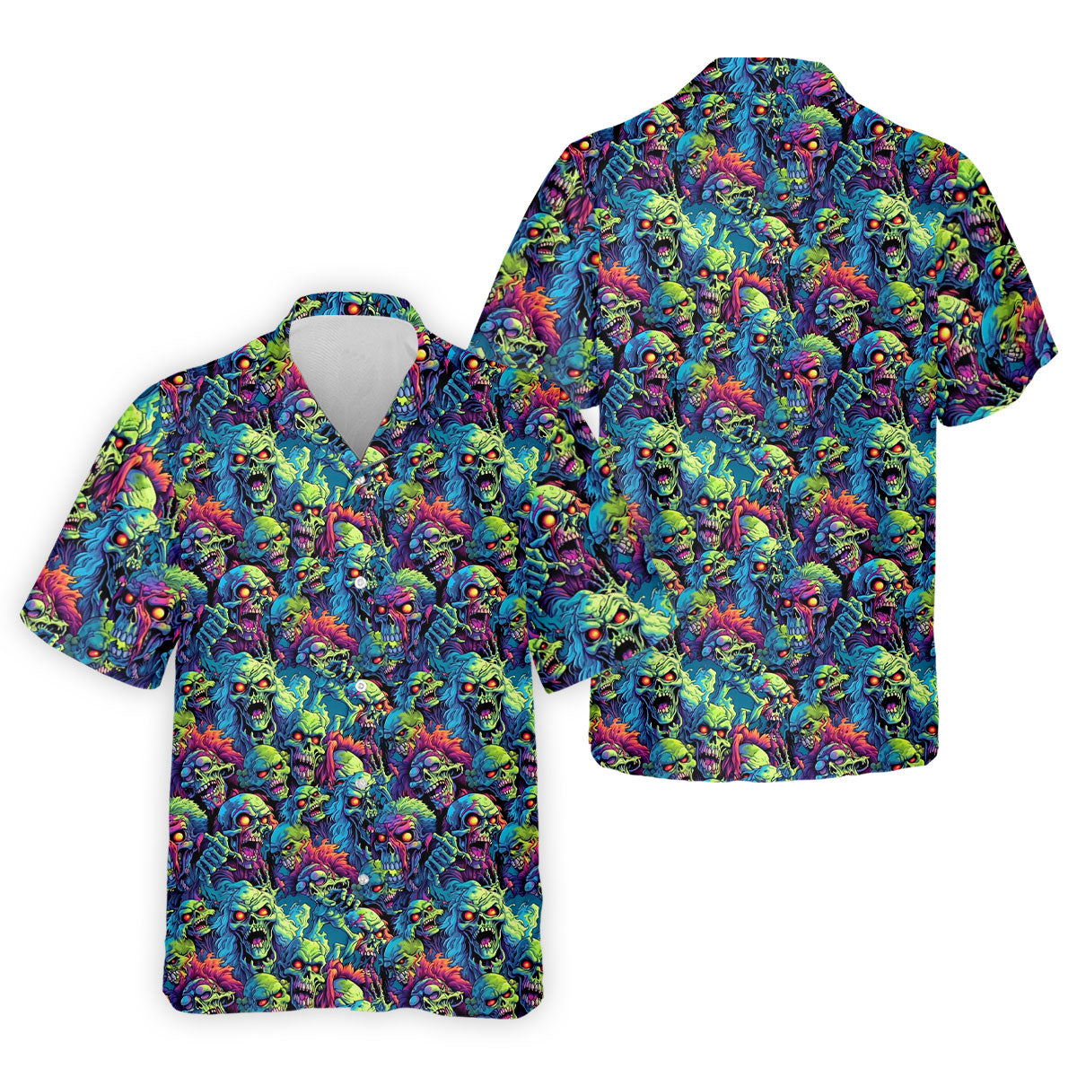 Colorful Zombie Head Pattern Halloween Golf Polo Shirt, Mens Golf Polo, Golf Shirts For Men