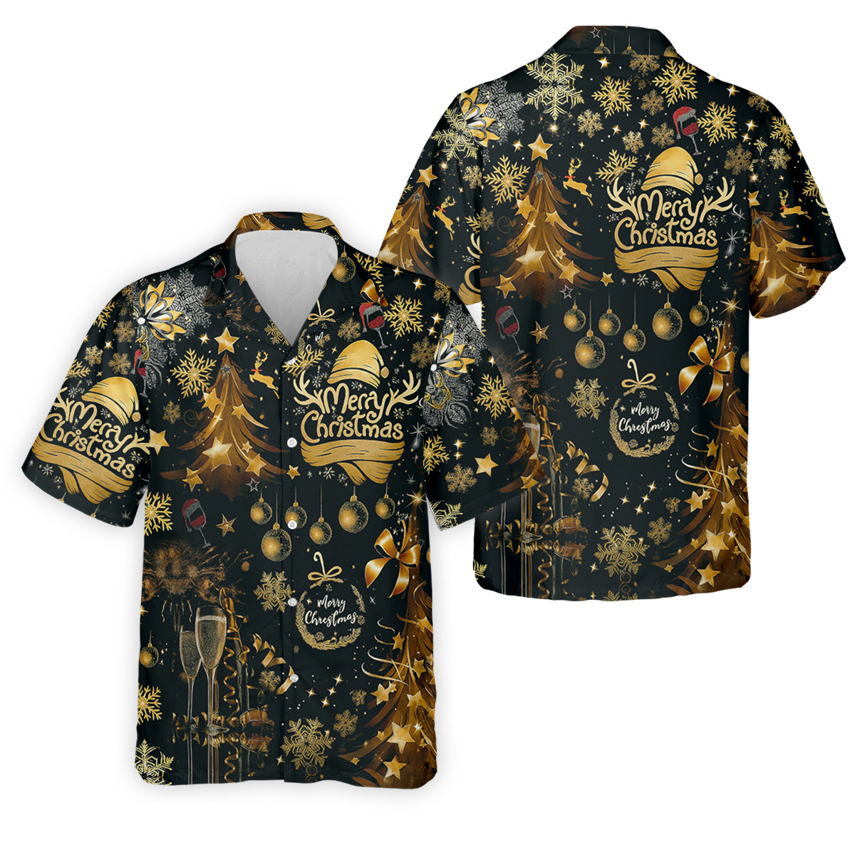 Champagne Golden Merry Christmas Men's Golf Polo Shirts, Christmas Golf Shirt, Golf Gift For Men