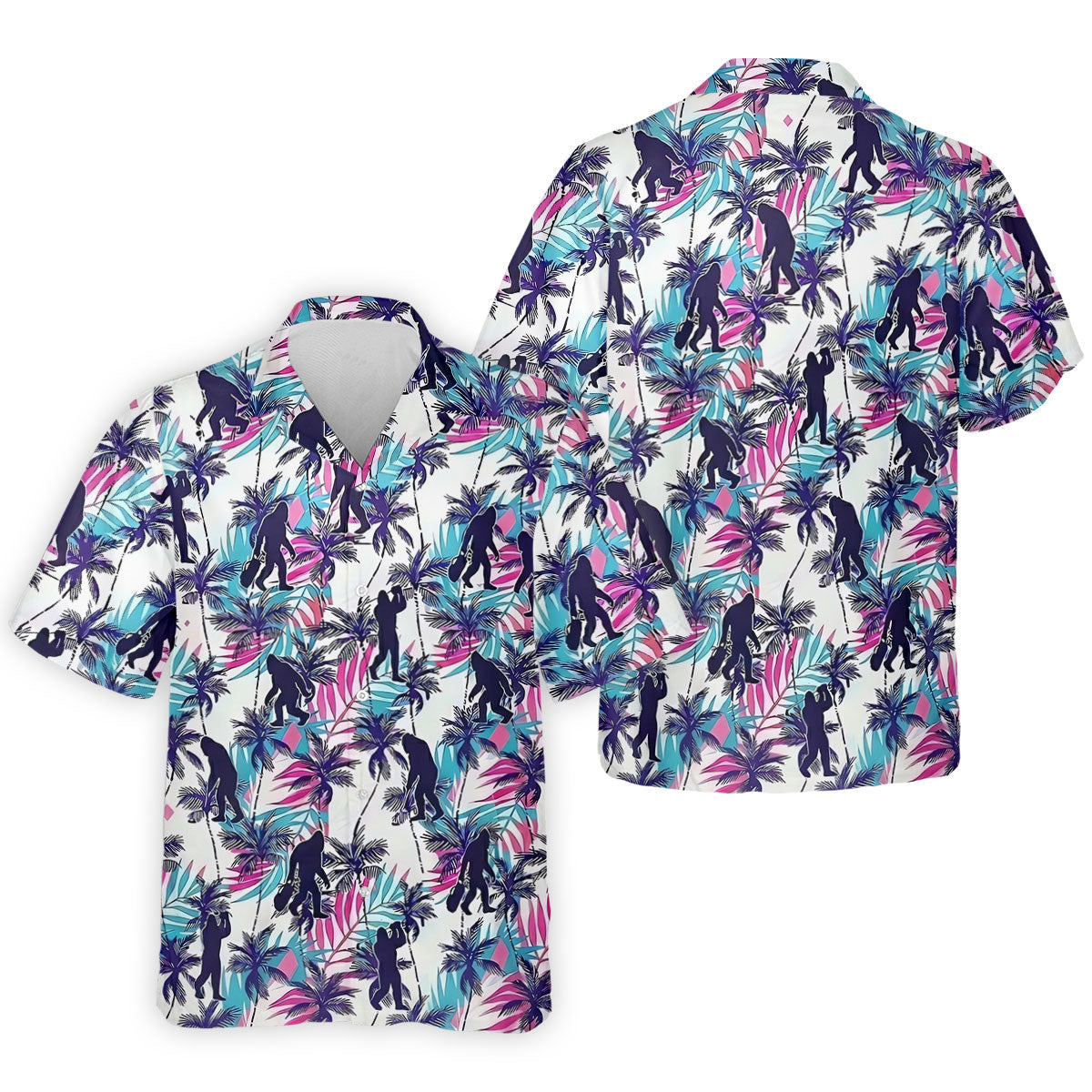 Funny Bigfoot Golfer Tropical Palm Pattern Polo Shirt, Golf Shirts For Men, Printed Golf Shirts