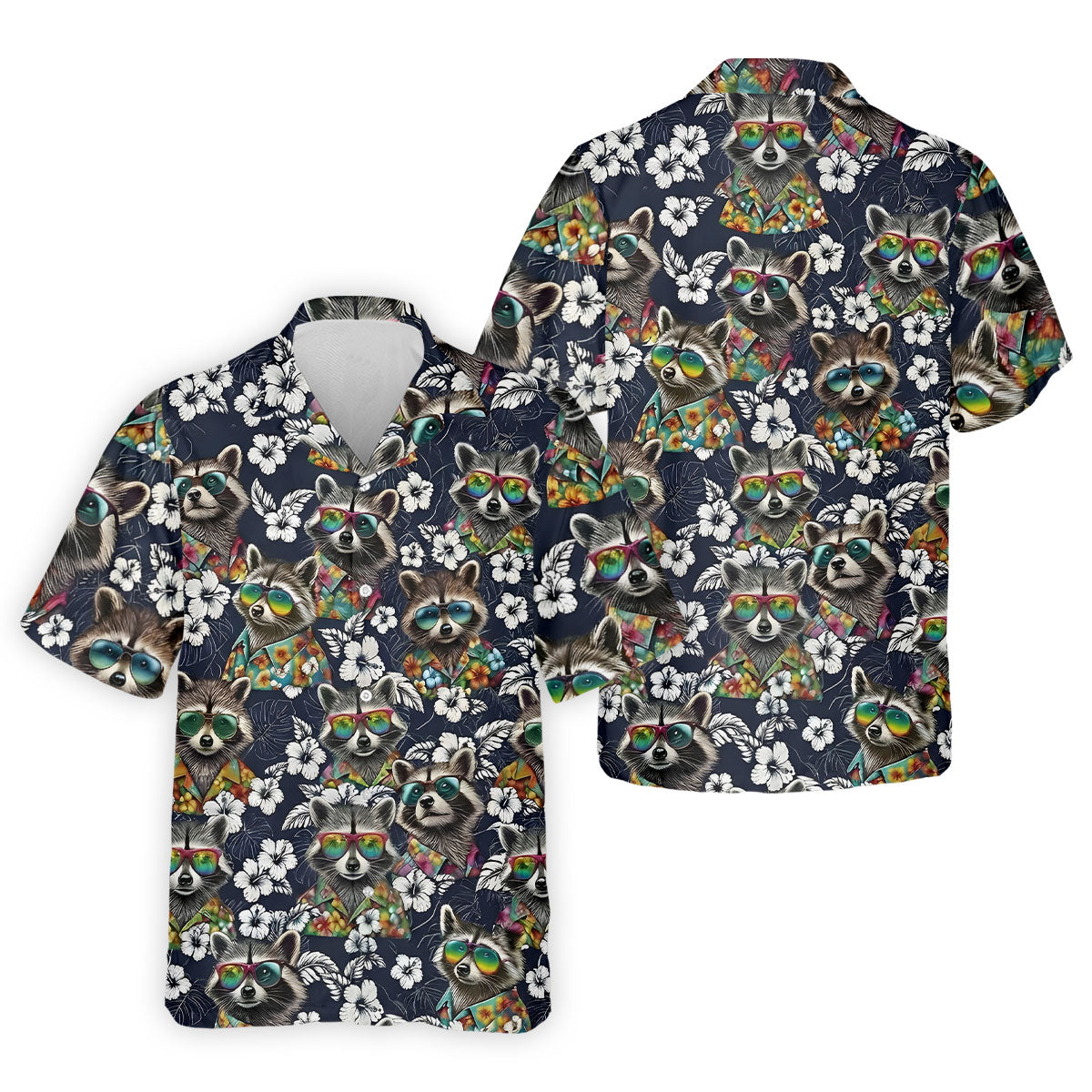 Raccoon Sunglasses Floral Tropical Hawaiian Shirt, Shirt For Men, Tropical Button Up Shirt