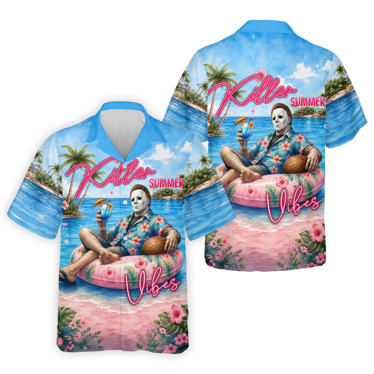 Killer Summer Vibes Tropical Slasher Golf Polo Shirt, Horror Character Men's Golf Shirt, Mens Golf Polo