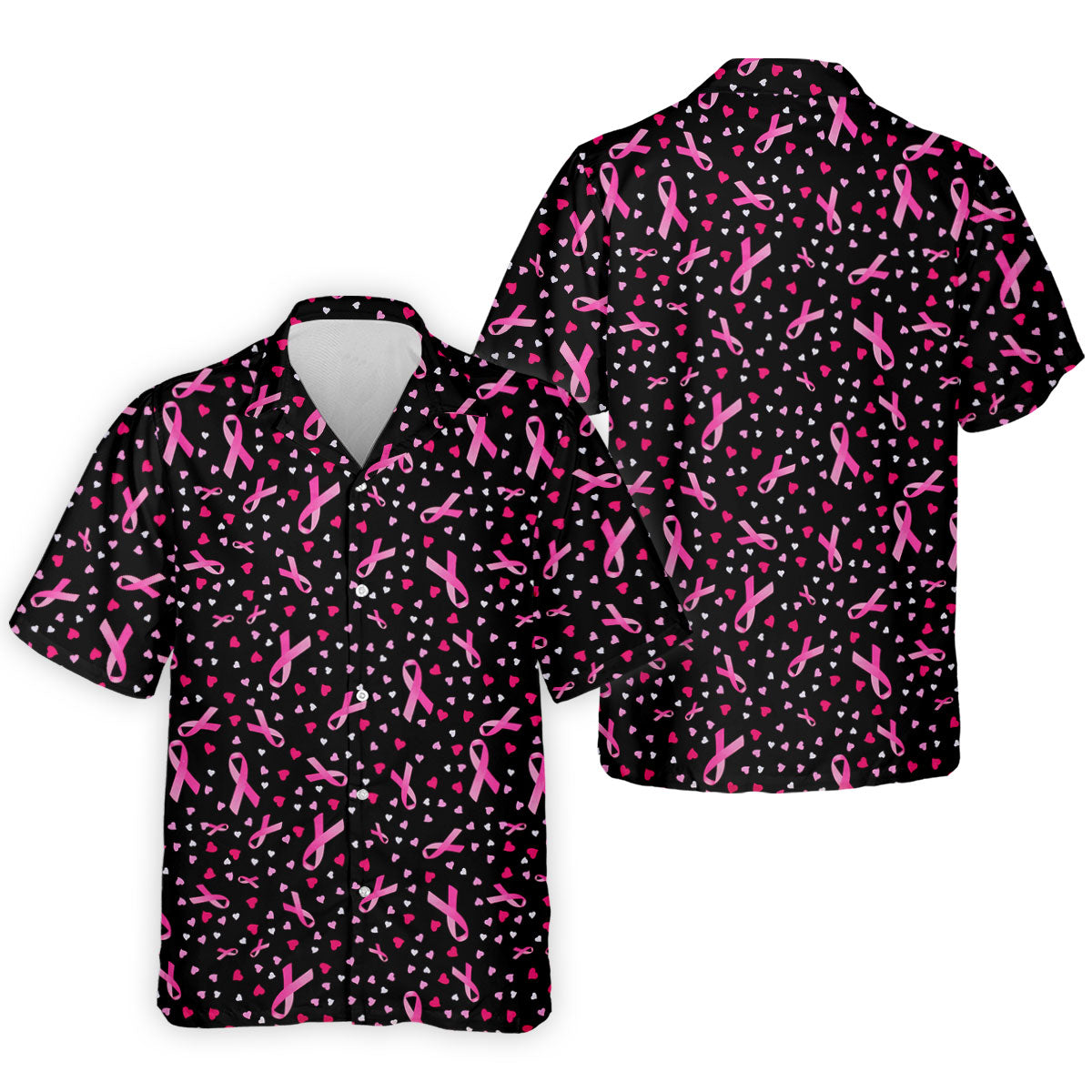 Black Pink Ribbon Heart Breast Cancer Polo Shirt, Golf Shirts For Men, Mens Golf Apparel