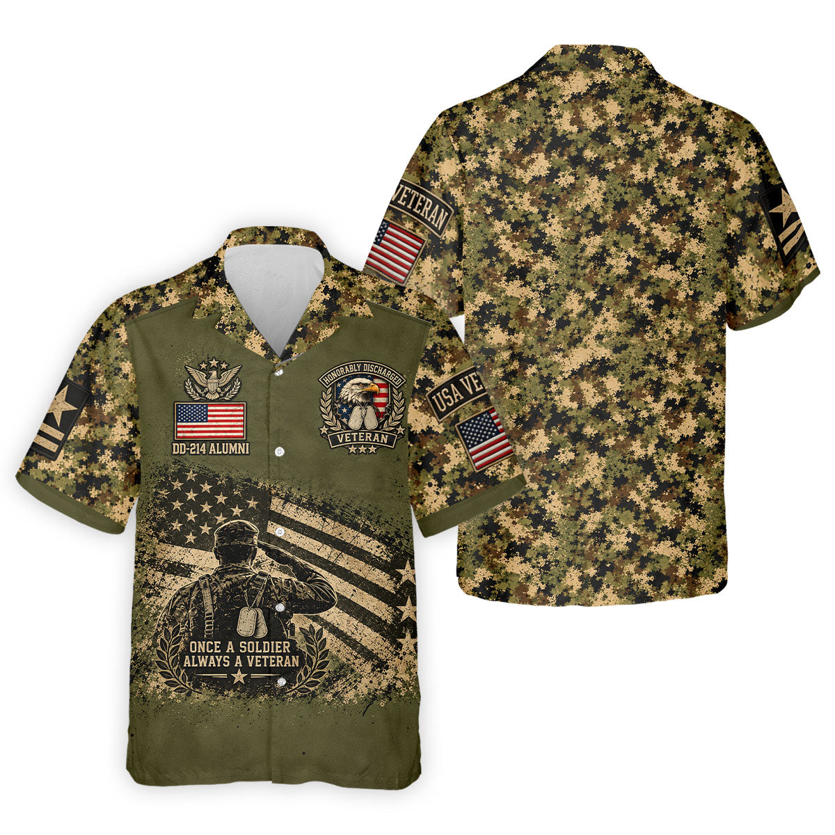 DD-214 Soldier Flag Camo Golf Polo Shirt, Mens Golf Apparel, Veterans Day Golf Shirt