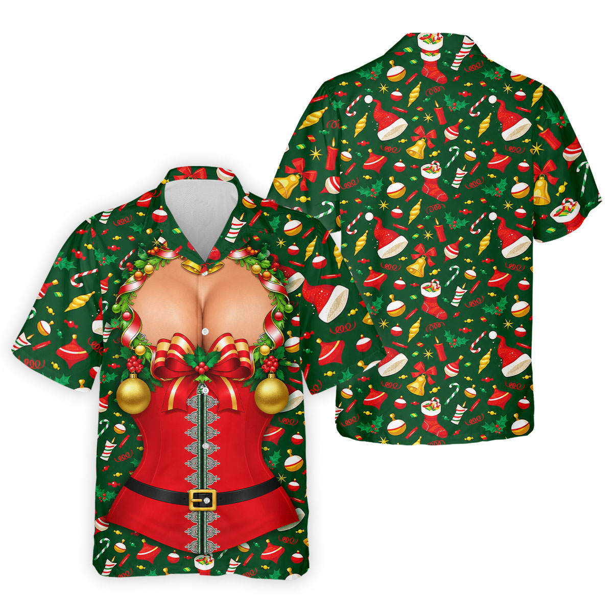 Festive Christmas Corset Bow Golf Polo Shirt, Christmas Golf Shirt, Mens Golf Apparel