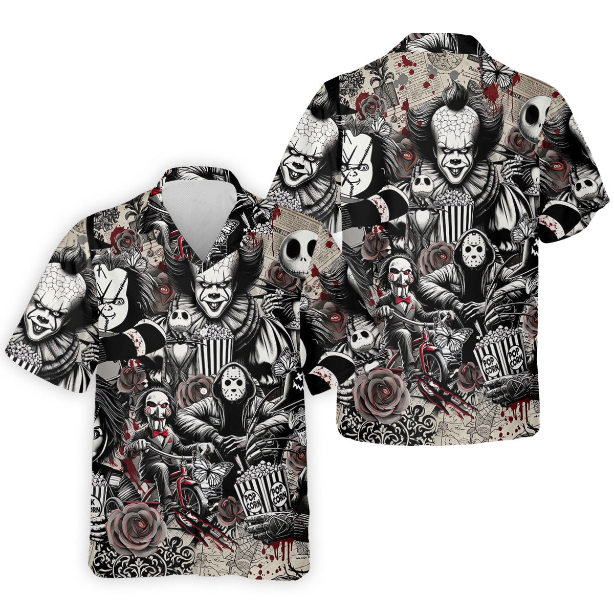 Horror Character Movie Collage Golf Polo Shirt, Men's Golf Polo, Hawaiian Golf Shirt