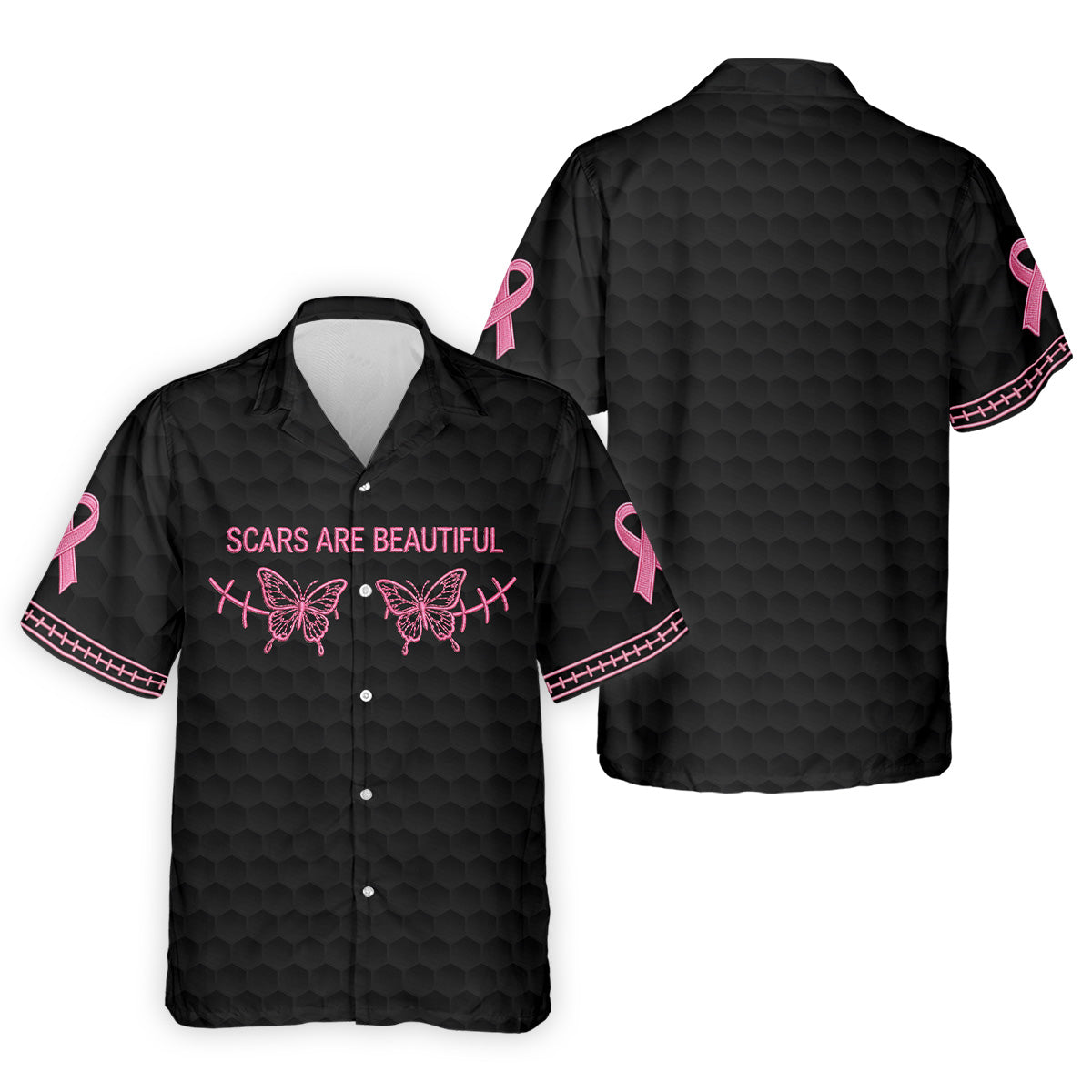 Scars Are Beautiful Ribbon Breast Cancer Polo Shirt, Men's Golf Shirt, Mens Golf Polo