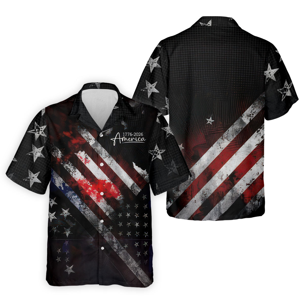 1776-2026 America Distressed Flag Black Golf Shirt, Patriotic 4th Of July Golf Shirts For Men