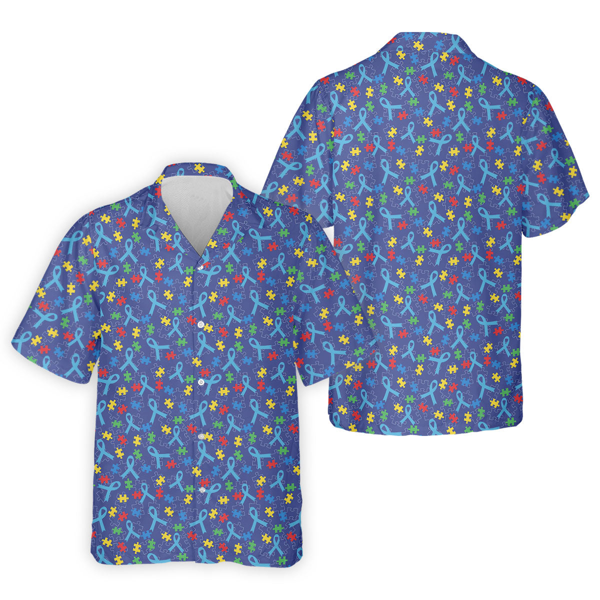 Autism Puzzle Ribbon Pattern Golf Tops For Men, Autism Awareness Color Polo Shirts For Men, Golf Shirts For Men