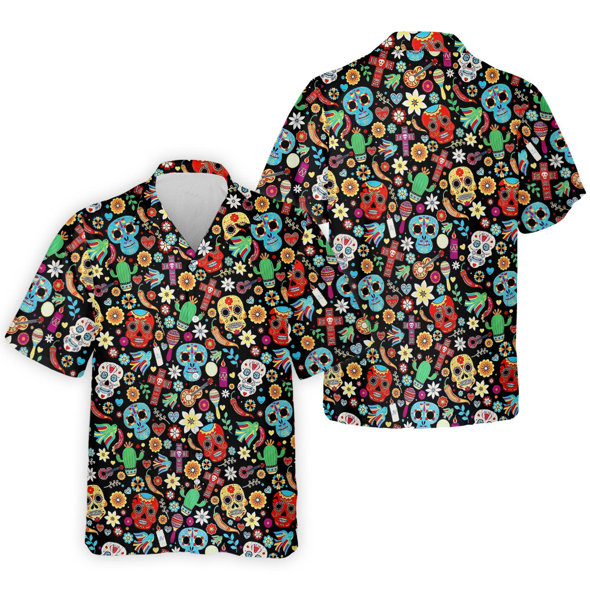 Skull With Flowers Cinco De Mayo Celebration Fiesta Themed Golf Tops For Men, Golf Shirts For Men