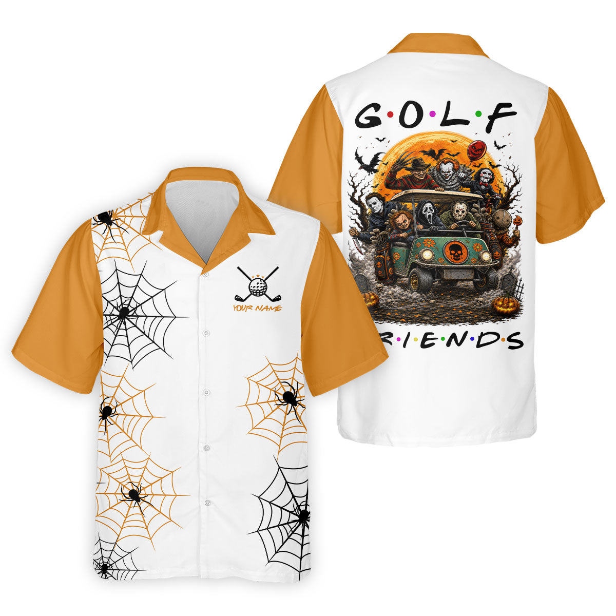 Custom Name Halloween Horror Character Golf Shirt, Golf Shirts For Men, Hawaiian Golf Shirt